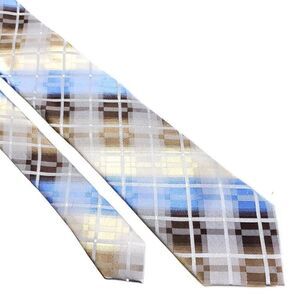 Van Heusen‎ Silk Tie Brown Blue Plaid Woven